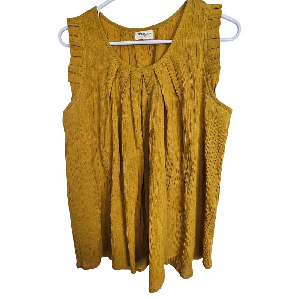 World Market Womens Cotton Linen Tank Size S/M Mustard Boho Cottagecore Pleated